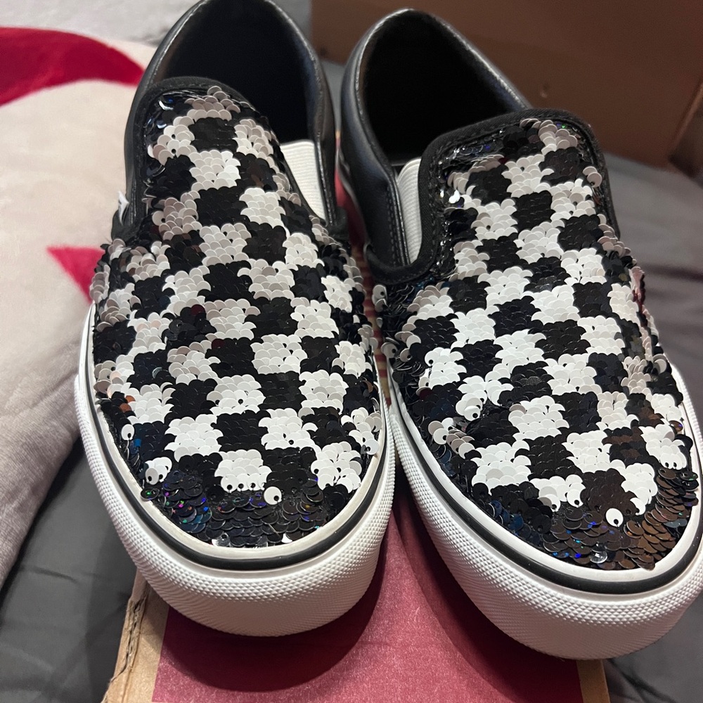 Vans Black and White Sequin Checkered Sneakers